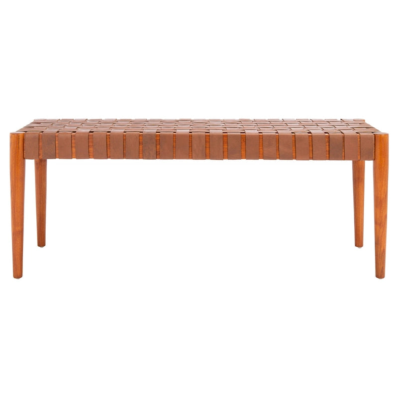 SAFAVIEH Manervia Wood & Leather Bench - 47Wx16Dx18H