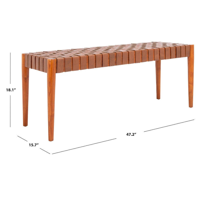 SAFAVIEH Manervia Wood & Leather Bench - 47Wx16Dx18H