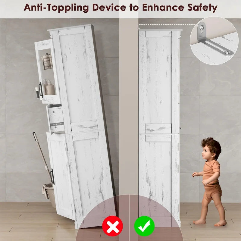 Tall Bathroom Cabinet, Narrow Storage Cabinet with Doors and Adjustable Shelf