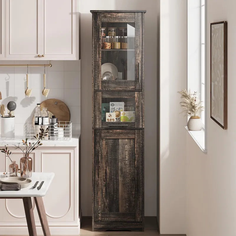 Tall Bathroom Cabinet, Narrow Storage Cabinet with Doors and Adjustable Shelf