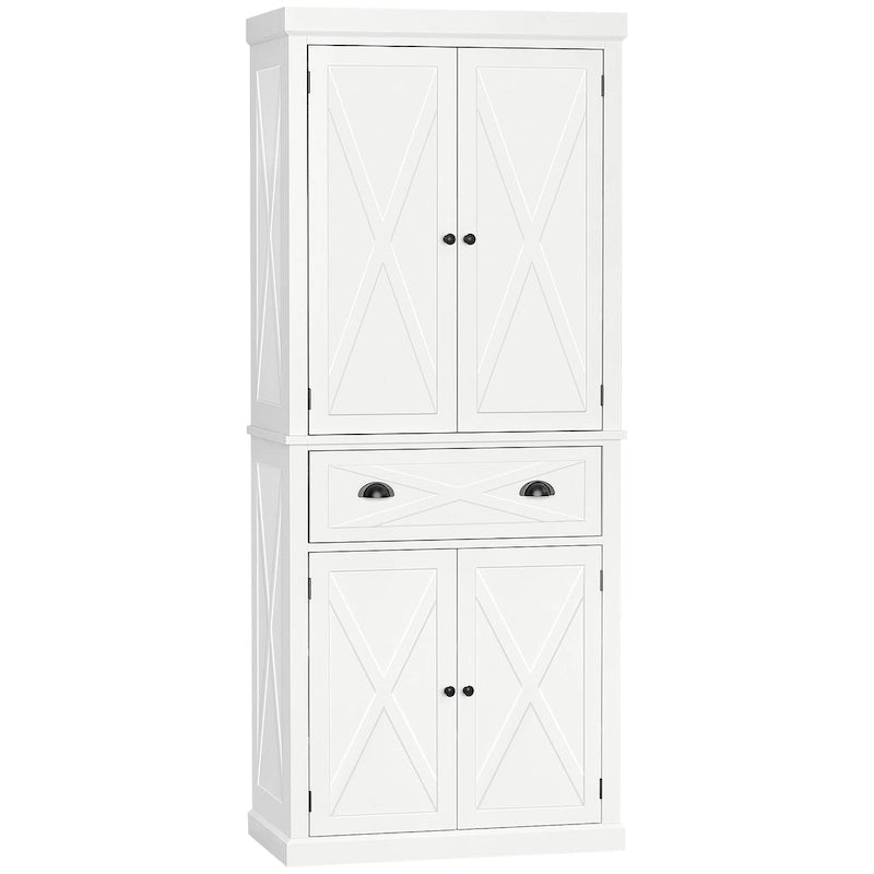 HOMCOM Freestanding Modern Farmhouse 4 Door Kitchen Pantry Cabinet, Storage Cabinet Organizer with 6-Tiers