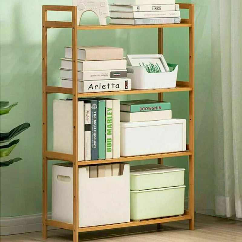 4 Tiers Bamboo Wood Storage Rack Kitchen Shelving Bookshelf - 26.46x9.84x38.97in