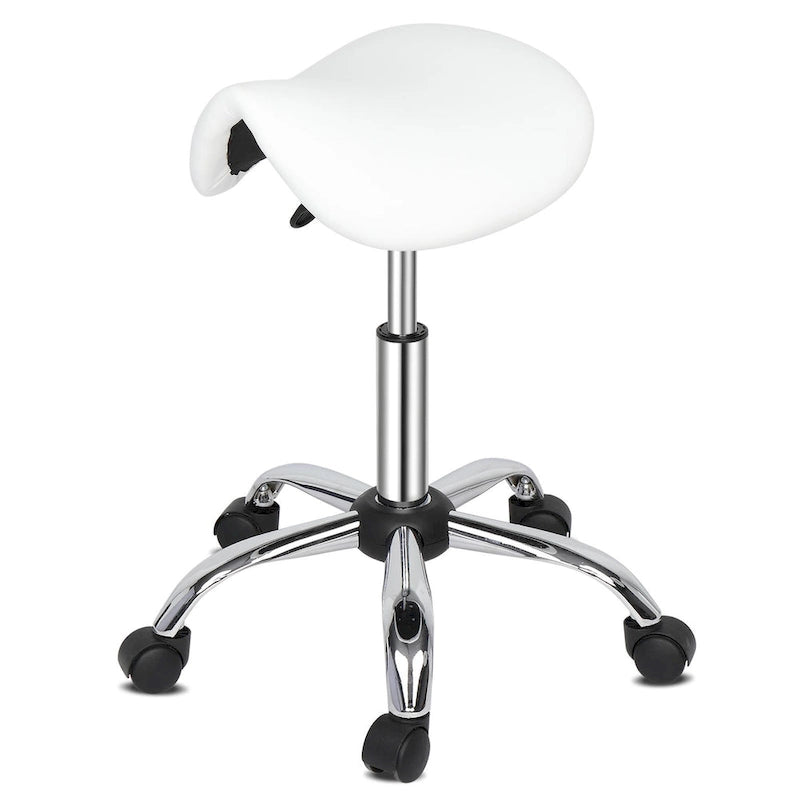 Adjustable Rolling Saddle Stool PU Leather Rolling Stool Salon Chair with Wheels