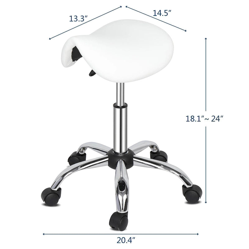 Adjustable Rolling Saddle Stool PU Leather Rolling Stool Salon Chair with Wheels