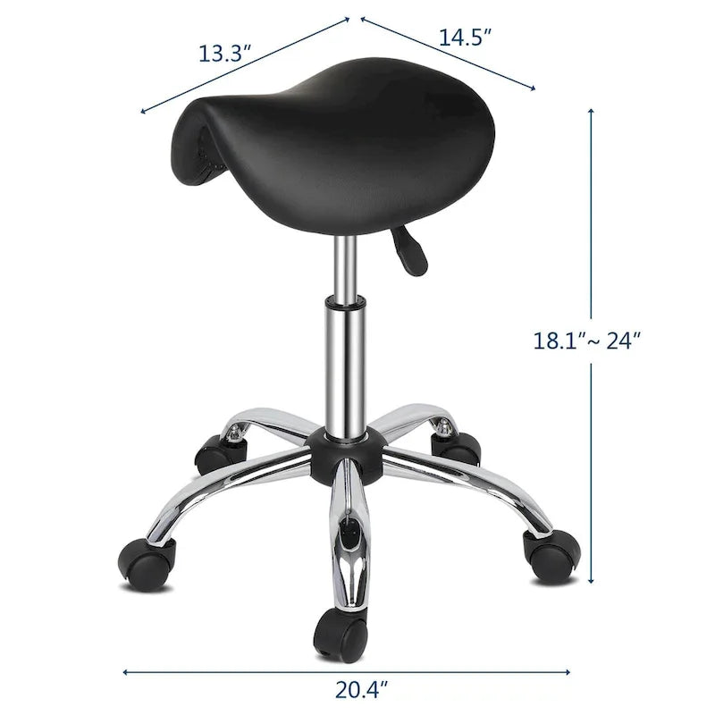 Adjustable Rolling Saddle Stool PU Leather Rolling Stool Salon Chair with Wheels