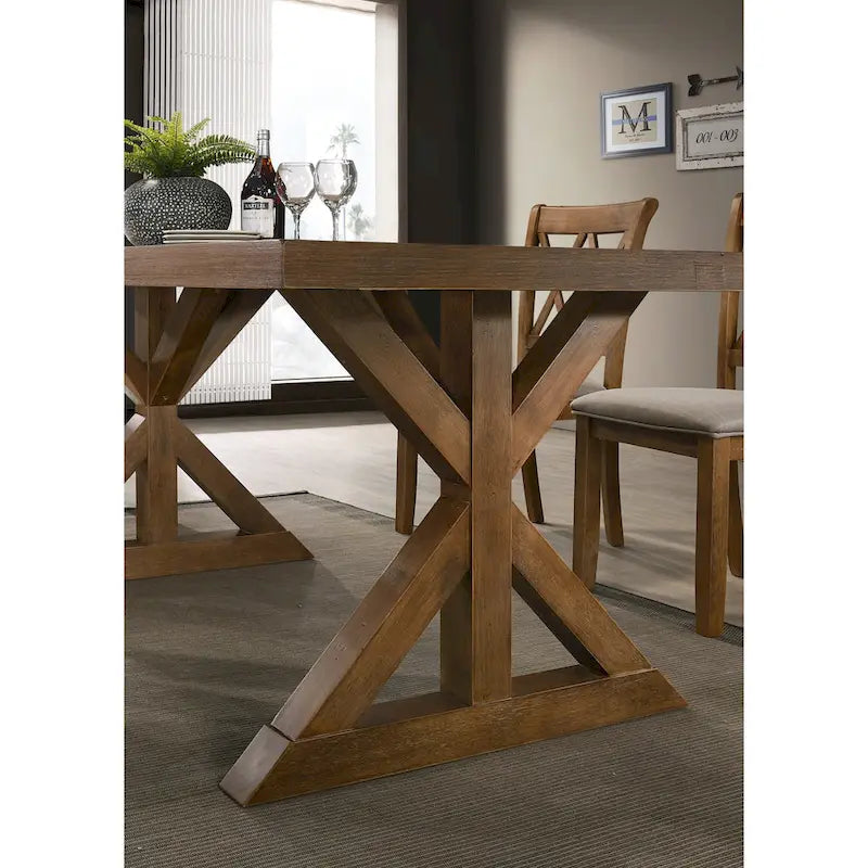 Roundhill Furniture Enna Morden Farmhouse Wood Trestle Dining Table, Brushed Driftwood Finish