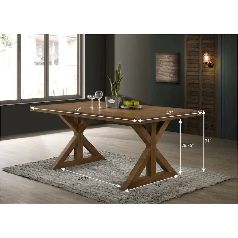 Roundhill Furniture Enna Morden Farmhouse Wood Trestle Dining Table, Brushed Driftwood Finish