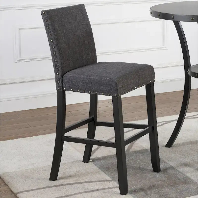 Roundhill Furniture Biony 3-Piece 36 Round Espresso Bar Table with 2 Nail Head Barstools