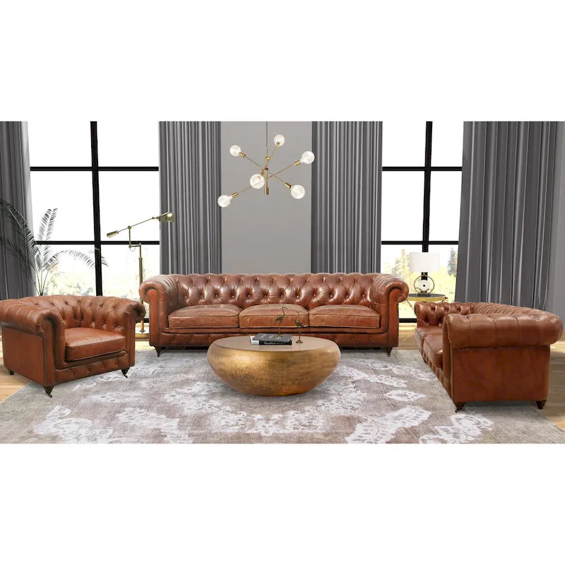 Pasargad Home Paris Club Genuine Leather Chester Bay Tufted Sofa/Chair