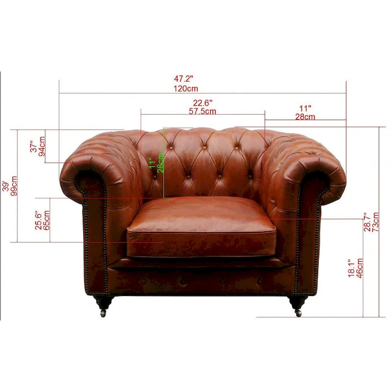 Pasargad Home Paris Club Genuine Leather Chester Bay Tufted Sofa/Chair