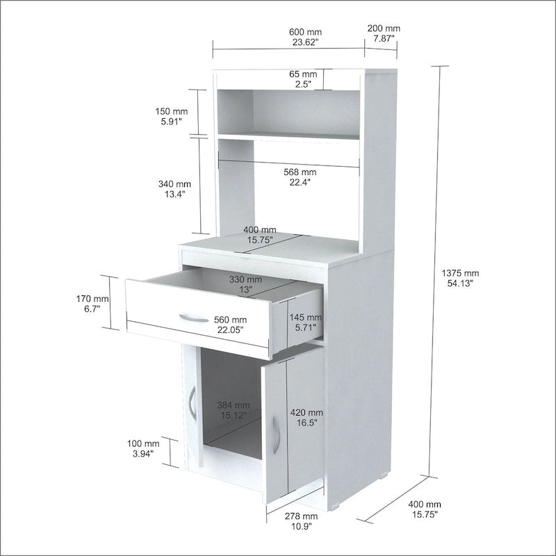 Inval Microwave Cart with Storage