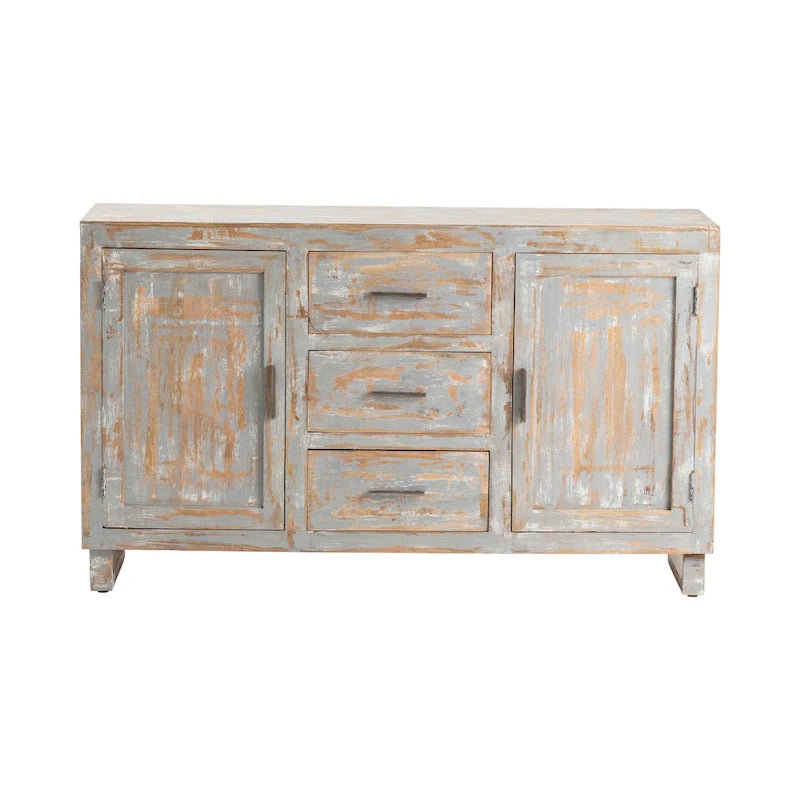 Bengal Manor Grey& Whitewashed Hand Distressed Sideboard - 60x18x35.5