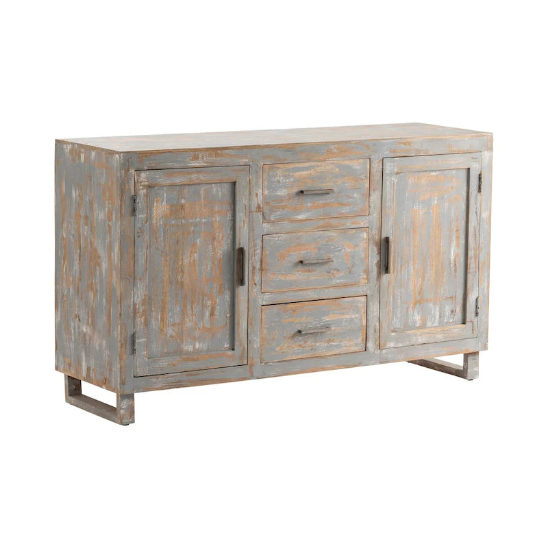 Bengal Manor Grey& Whitewashed Hand Distressed Sideboard - 60x18x35.5