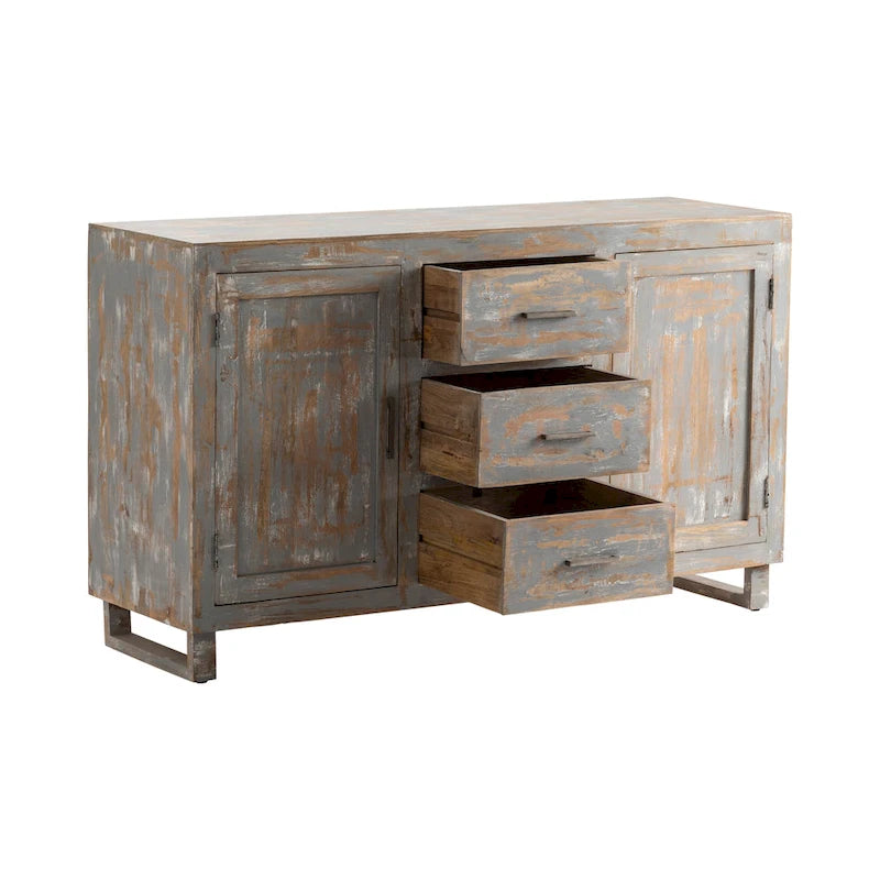 Bengal Manor Grey& Whitewashed Hand Distressed Sideboard - 60x18x35.5