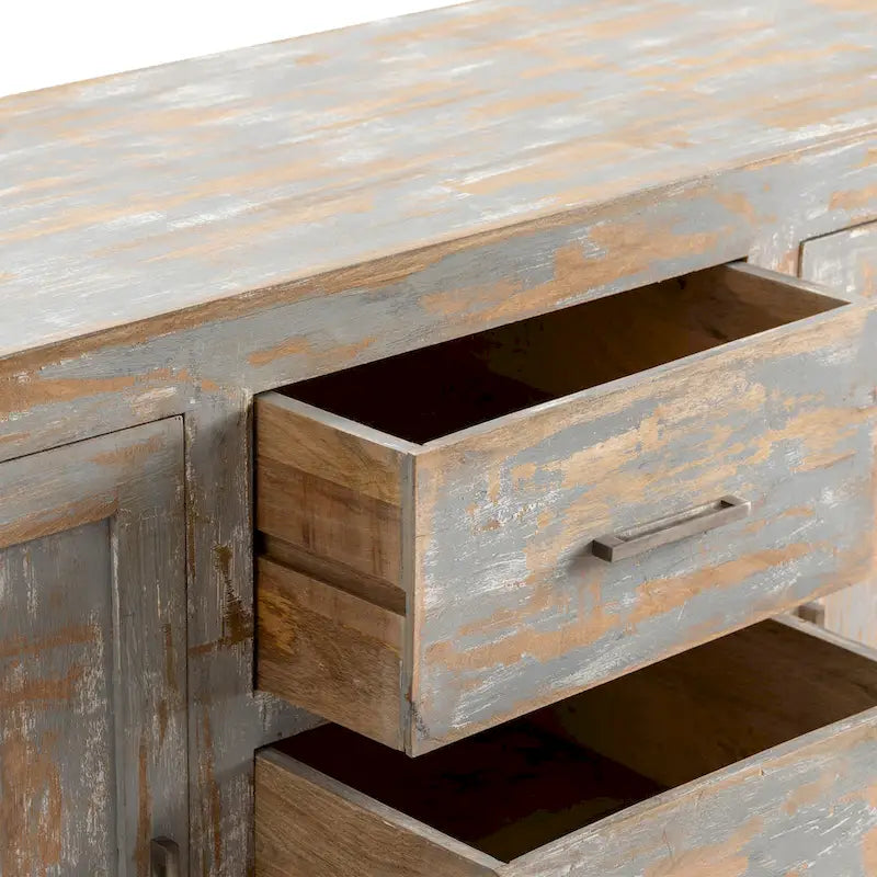 Bengal Manor Grey& Whitewashed Hand Distressed Sideboard - 60x18x35.5