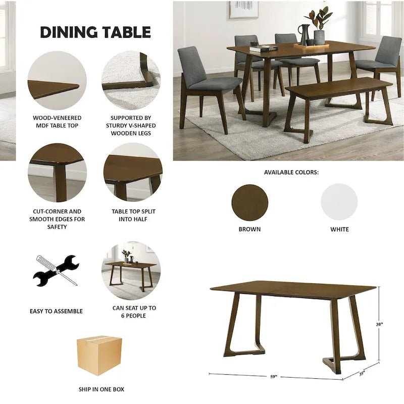 CraftPorch Mid-century Modern 6-piece Dining set