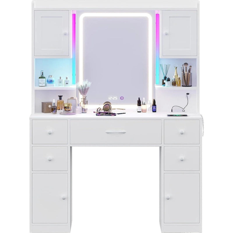 5 Drawers Vanity Desk Touch Screen Mirror Time Display Makeup Vanity