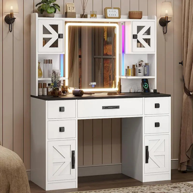 5 Drawers Vanity Desk Touch Screen Mirror Time Display Makeup Vanity
