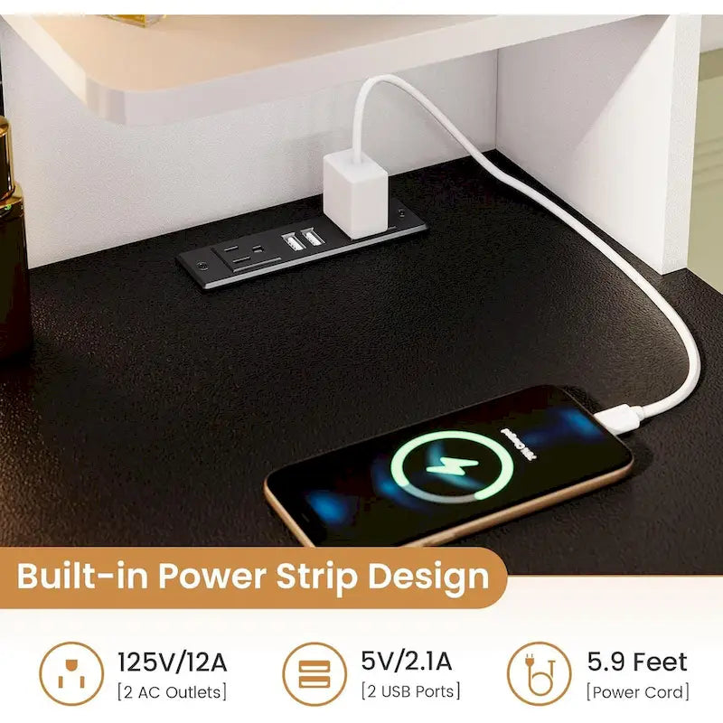 5 Drawers Vanity Desk Touch Screen Mirror Time Display Makeup Vanity