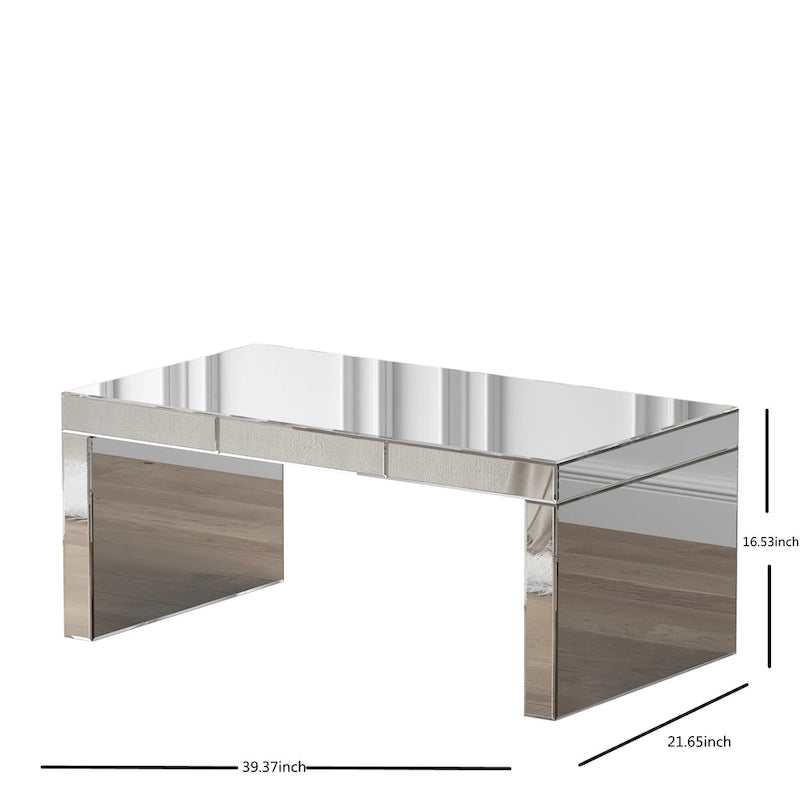 Glam Glass Mirrored Coffee Table Rectangle Silver Accent Table