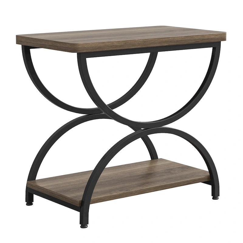 2-Tier RectangularWood Metal End Side Accent Table Nightstand