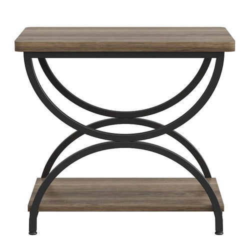 2-Tier RectangularWood Metal End Side Accent Table Nightstand