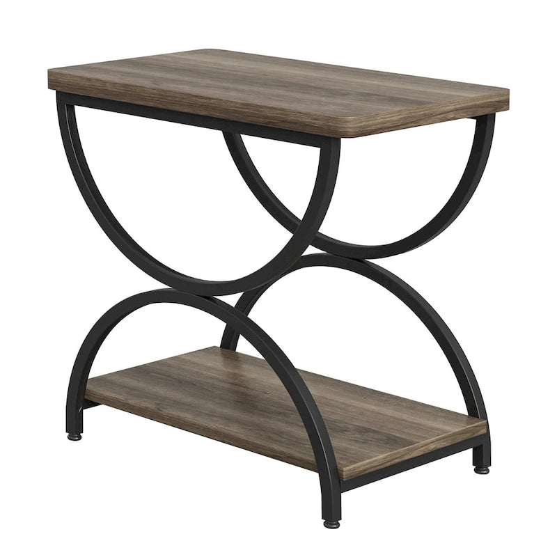 2-Tier RectangularWood Metal End Side Accent Table Nightstand
