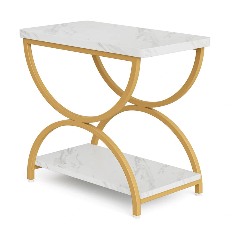 2-Tier RectangularWood Metal End Side Accent Table Nightstand