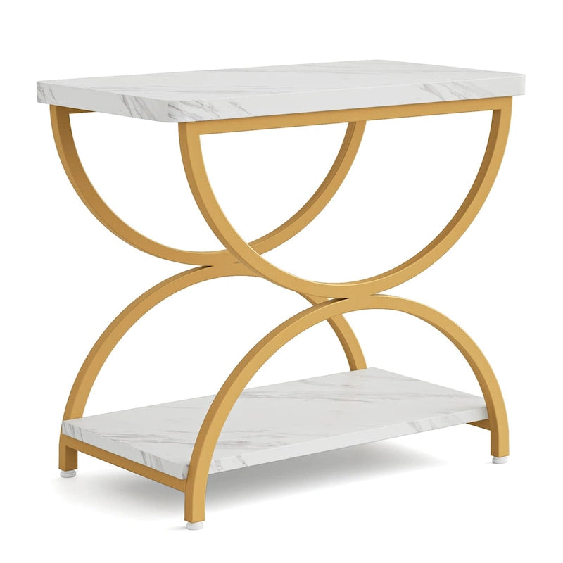 2-Tier RectangularWood Metal End Side Accent Table Nightstand