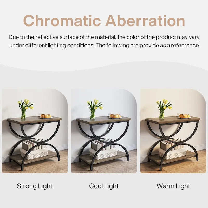 2-Tier RectangularWood Metal End Side Accent Table Nightstand