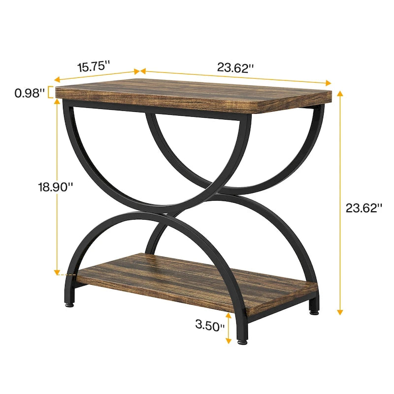 2-Tier RectangularWood Metal End Side Accent Table Nightstand