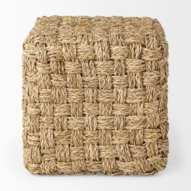 Mercana Adele Brown Woven Seagrass Square Pouf