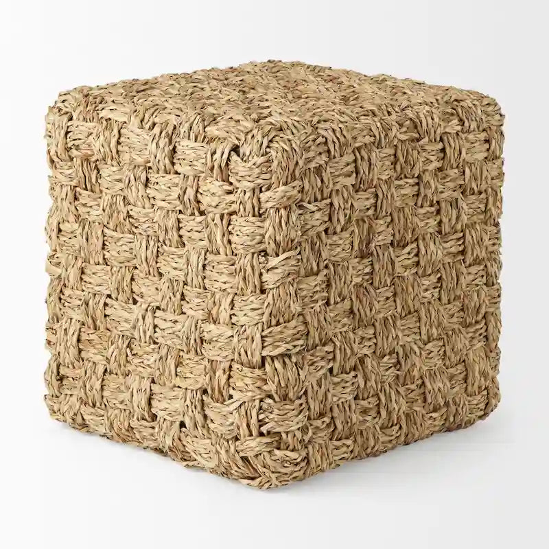 Mercana Adele Brown Woven Seagrass Square Pouf