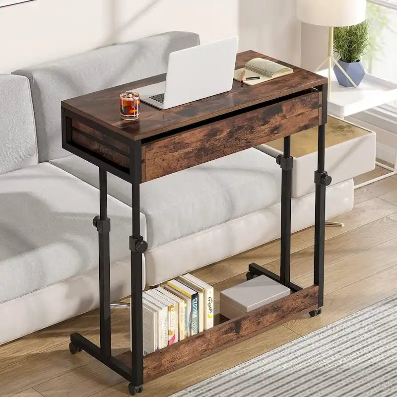 Mobile Portable Desk with Drawers, Adjustable Laptop Desk