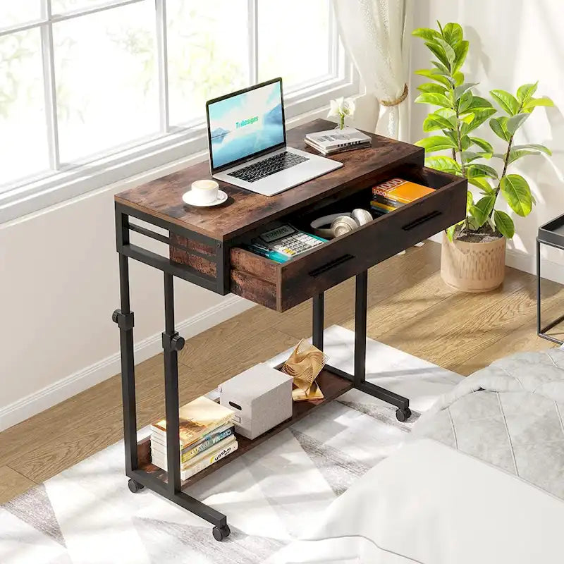 Mobile Portable Desk with Drawers, Adjustable Laptop Desk