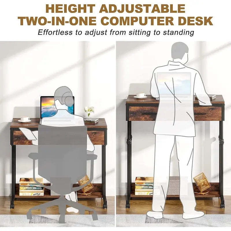 Mobile Portable Desk with Drawers, Adjustable Laptop Desk