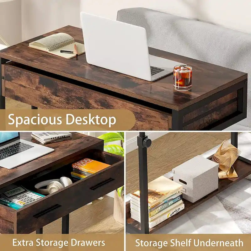 Mobile Portable Desk with Drawers, Adjustable Laptop Desk