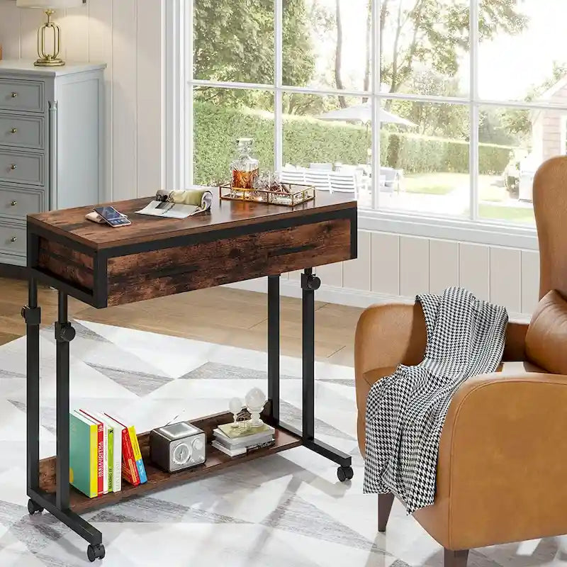 Mobile Portable Desk with Drawers, Adjustable Laptop Desk