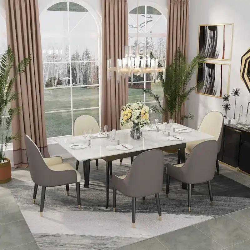 Extendable Kitchen Sintered Stone Material Rectangle Dining Table - 62.9x31.5x31.1 inch