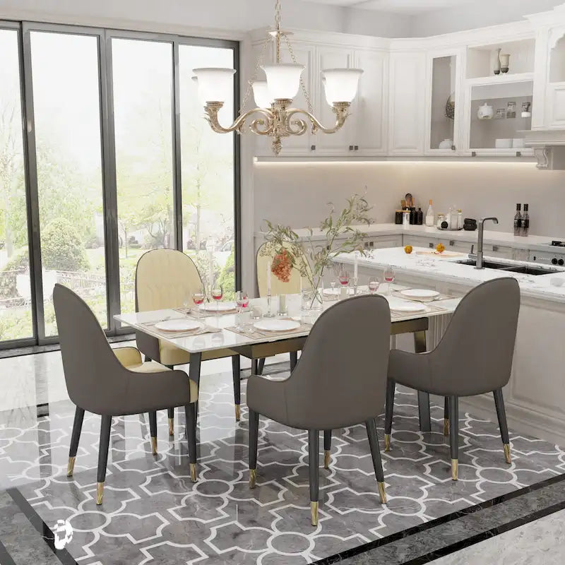 Extendable Kitchen Sintered Stone Material Rectangle Dining Table - 62.9x31.5x31.1 inch