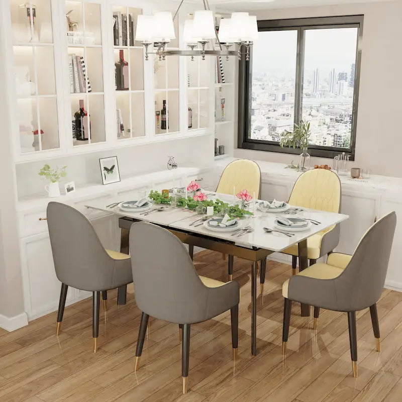 Extendable Kitchen Sintered Stone Material Rectangle Dining Table - 62.9x31.5x31.1 inch