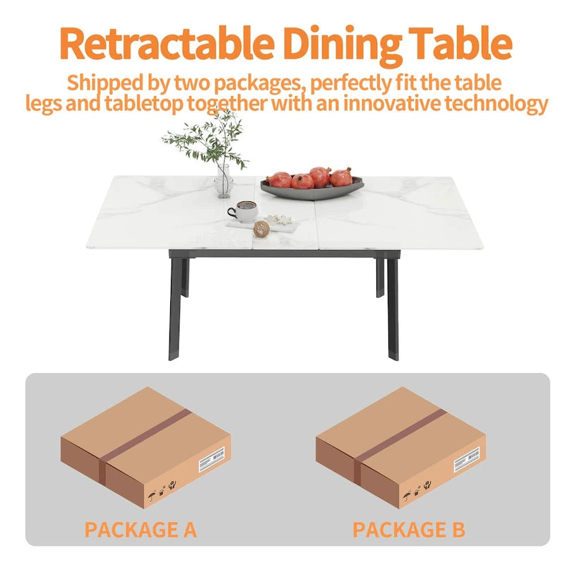 Extendable Kitchen Sintered Stone Material Rectangle Dining Table - 62.9x31.5x31.1 inch