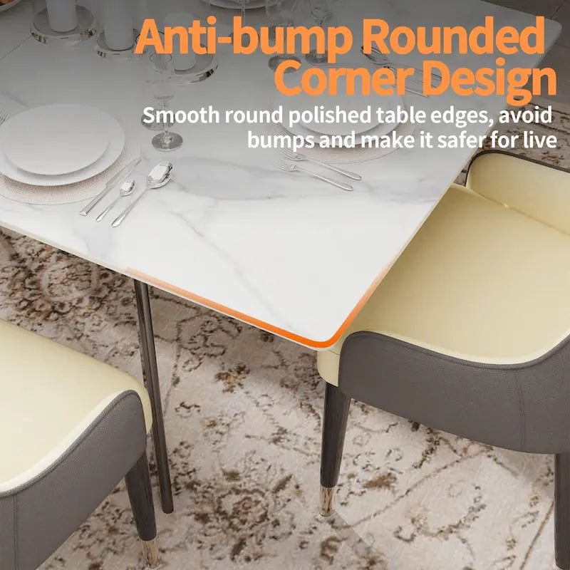 Extendable Kitchen Sintered Stone Material Rectangle Dining Table - 62.9x31.5x31.1 inch