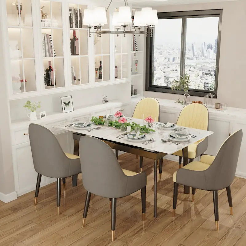 Extendable Kitchen Sintered Stone Material Rectangle Dining Table - 62.9x31.5x31.1 inch