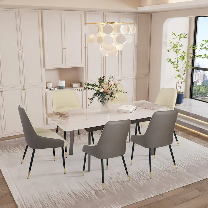 Extendable Kitchen Sintered Stone Material Rectangle Dining Table - 62.9x31.5x31.1 inch