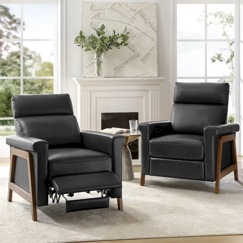 Jaime Modern Genuine Leather Power Recliner Built in USB Ports Set of 2 by HULALA HOME