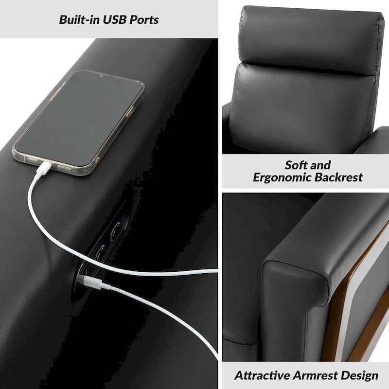 Jaime Modern Genuine Leather Power Recliner Built in USB Ports Set of 2 by HULALA HOME