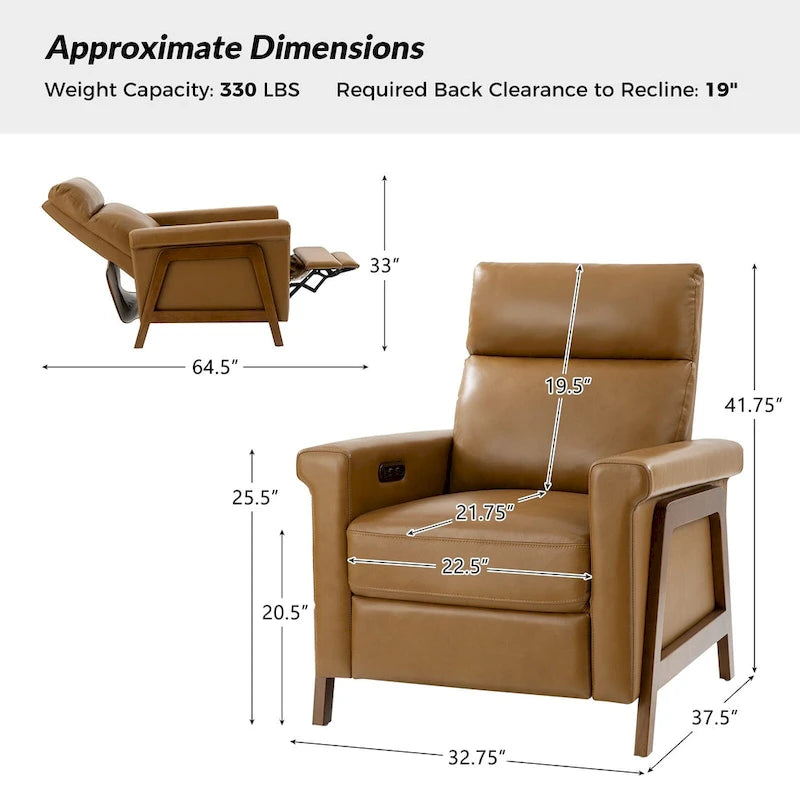Jaime Modern Genuine Leather Power Recliner Built in USB Ports Set of 2 by HULALA HOME