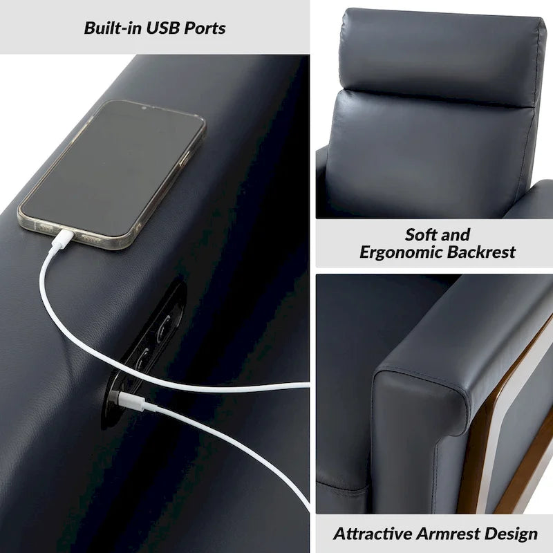Jaime Modern Genuine Leather Power Recliner Built in USB Ports Set of 2 by HULALA HOME