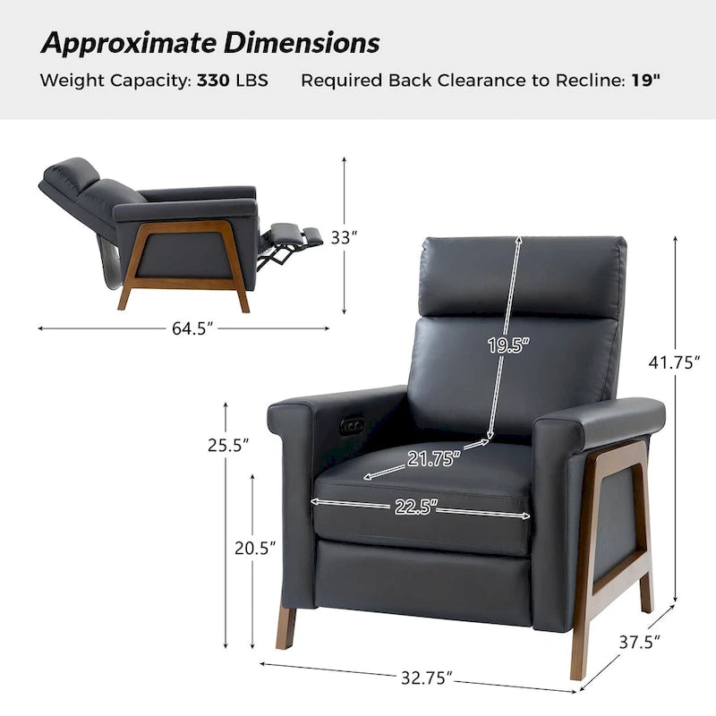 Jaime Modern Genuine Leather Power Recliner Built in USB Ports Set of 2 by HULALA HOME